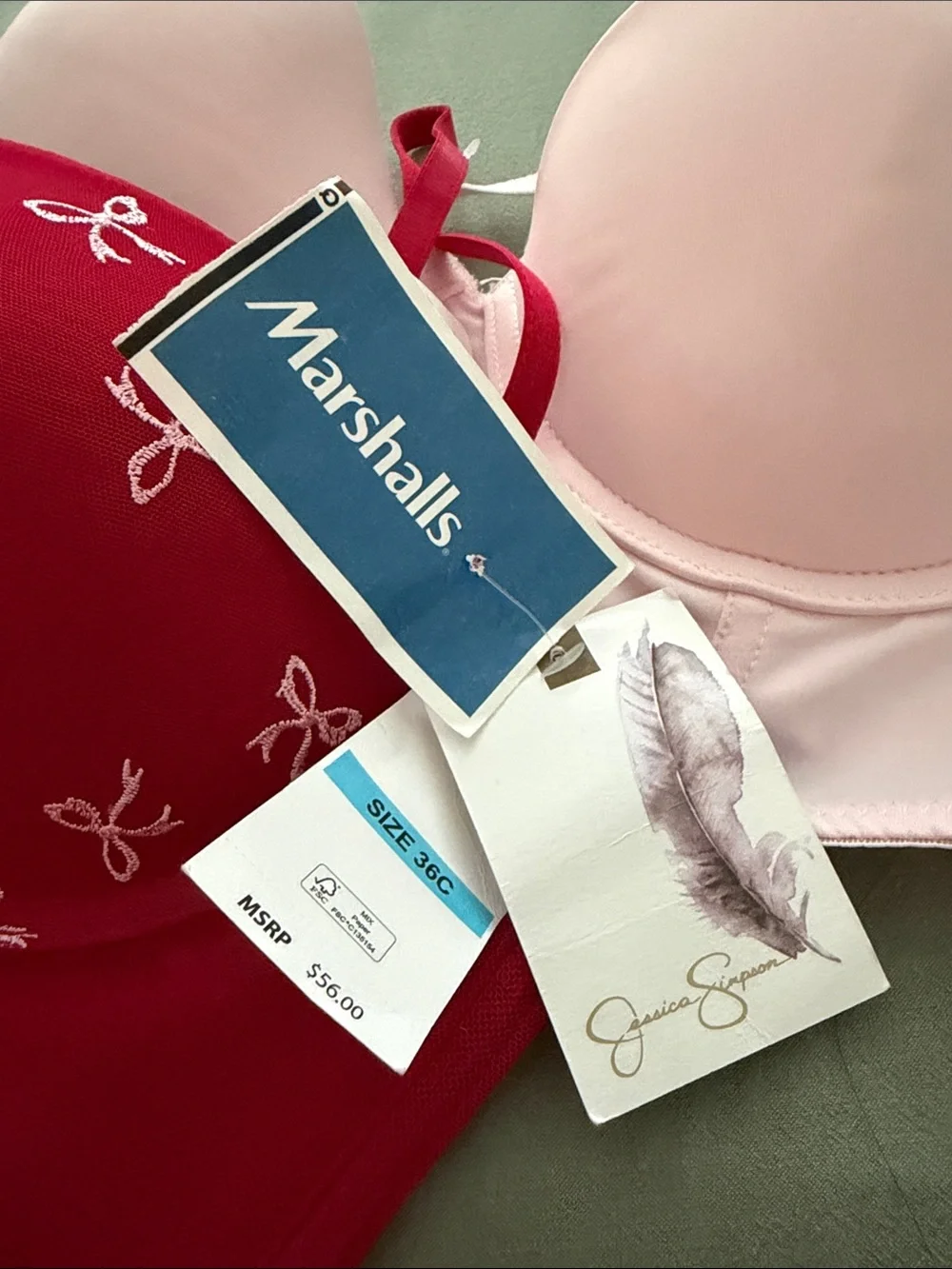 Red Bow-Print Longline Bra and Light Pink Strapless Longline Bra - Set of 2
